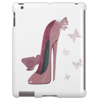 Pink Sparkle Stiletto and Butterfly Art iPad Case
