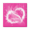 Pink Sparkly White Heart Refrigerator Magnet