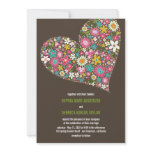 Pink Spring Flowers Heart Whimsical Wedding Invite invitations