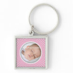 Pink square photo frame - new baby girl keychain