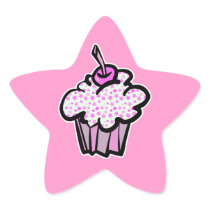 pink stars cupcake sticker