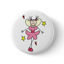 Pink Stick Figure Angel Button