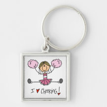 Pink Stick Figure Cheerleader T-shirts and Gifts Keychains