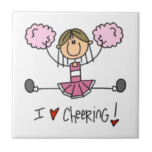 Pink Stick Figure Cheerleader T-shirts and Gifts Ceramic Tile