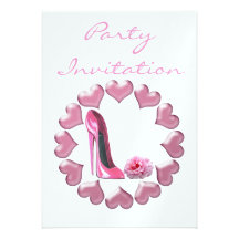 Pink Stiletto, Rose and Hearts Invitation