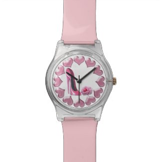 Pink Stiletto, Rose and Hearts Watch