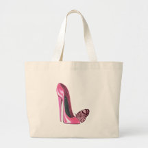 Pink Stiletto Shoe and Butterfly Tote Bag