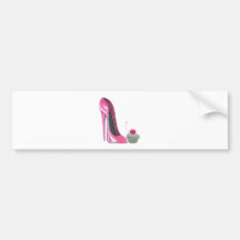 Pink Stiletto Shoe and Cupcake Bumper Sticker