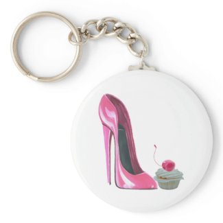Pink Stiletto Shoe and Cupcake Key Chain
