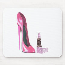 Pink Stiletto Shoe and Lipstick Art Mouse Pad