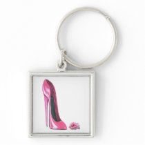 Pink Stiletto Shoe and Rose Key Chains