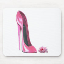 Pink Stiletto Shoe and Rose Mouse Pad