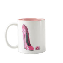 Pink Stiletto Shoe and Rose Coffee Mugs
