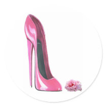 Pink Stiletto Shoe and Rose Round Stickers