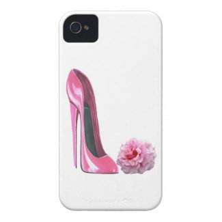 Pink Stiletto Shoe Art and Beautiful Rose Case-Mate iPhone 4 Case