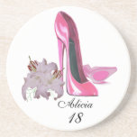 Pink Stiletto Shoes and Lilies Customisable Coaste coasters