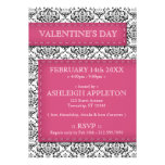 Pink Stitched Damask Valentine's Day Invitations