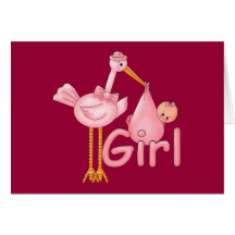 Pink Stork Baby Girl Card