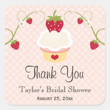 Pink Strawberry Cupcake Favour Labels Stickers