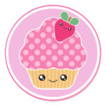 Pink Strawberry Kawaii Cupcake Stickers