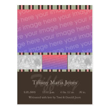 Pink Stripe Birth Announcement Postcards