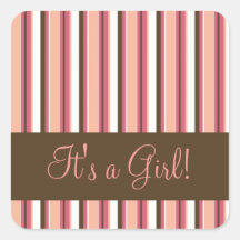 Pink Stripe It's a Girl Square Sticker