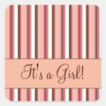 Pink Stripe It's a Girl Stickers