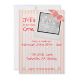 Pink Stripe Polaroid Birthday Party Invitation Car