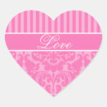 Pink Striped Damask Love Sticker