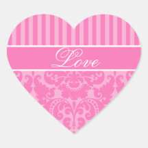 Pink Striped Damask Love Sticker