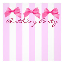Pink Stripes and Bows Birthday Invitation