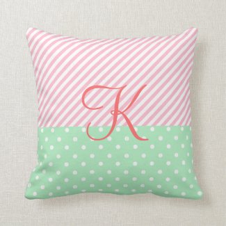 Pink stripes, monogram pillow