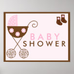 Pink Stroller Baby Shower Sign posters
