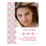Pink stylish trendy floral graduation announcement postcards
