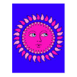 Pink Sun Cartoon Art Post Cards