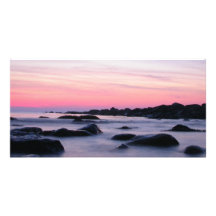 Pink Sunrise Ocean Beach Personalized Photo Card