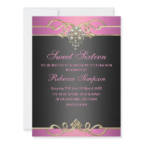 Pink Sweet 16 Elegant Pearl Birthday Invite