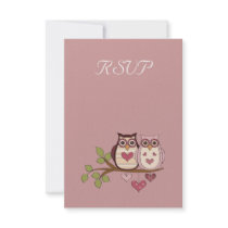 Pink Sweethoots Wedding RSVP Card Personalised Invitations