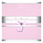 Pink Swirl Heart Pink Cross First Communion Invites