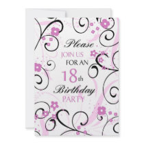 Pink Swirls 18th Birthday Party Invitation Card