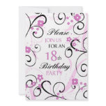 Pink Swirls 18th Birthday Party Invitation Card