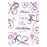 Pink Swirls 18th Birthday Party Invitation Card