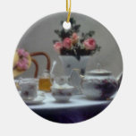 Pink Table set with tea and crumpet flowers Christmas Tree Ornament