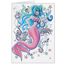 Pink Tailfin Mermaid Cards