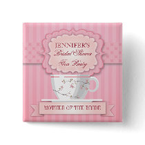 Pink Tea Party Bridal Shower Button