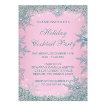 Pink Teal Blue Snowflake Christmas Party Personalized Invites