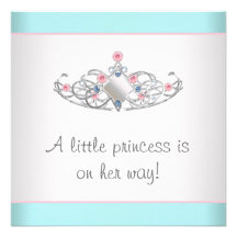 Pink Teal Tiara Princess Baby Girl Shower Personalized Announcement