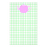 Pink Teapot Design on Green Check. stationery