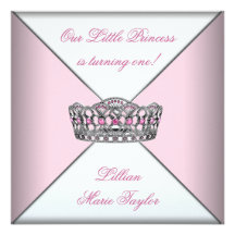 Pink Tiara Little Princess First Birthday Party Personalized Announcements