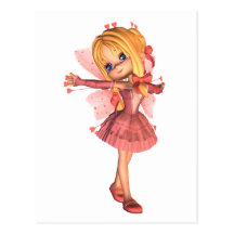 Pink Toon Valentine Fairy - 1 Post Card